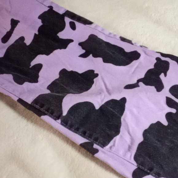 Purple and Black Cow Print Wide Leg Pants 15 Inch Waist LIKE NEW! - Picture 2 of 8